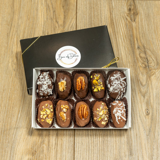 Chocolate covered Medjool dates gift box with assorted dates