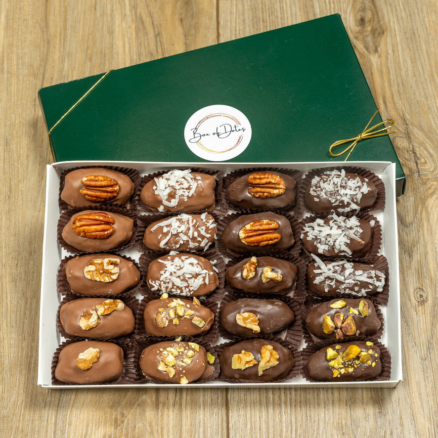 Classic Chocolate Medjool Dates Gift Box – Milk & Dark Chocolate